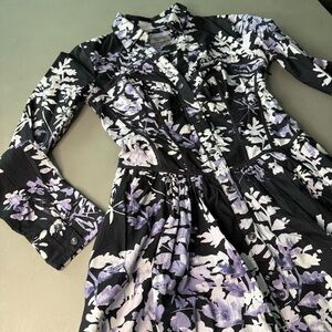 Anthropologie Black and Purple Floral Mini Dress